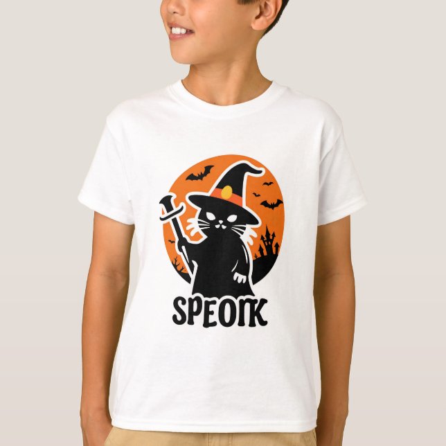 Halloween Celebration with Wizard Hat Black Cat Ma T-Shirt (Front)