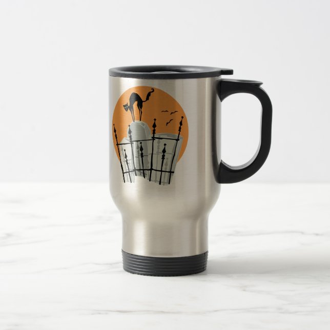 Halloween Cemetery Cat Travel Mug (Right)