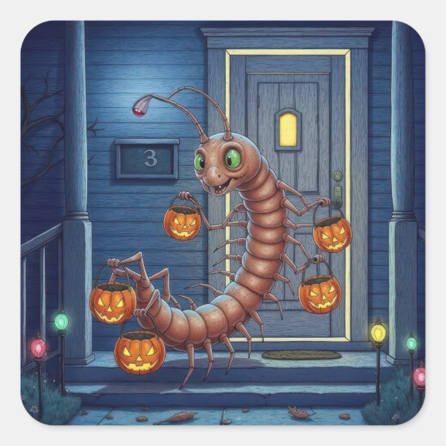 Halloween Centipede Trick or Treater Square Sticker (Front)