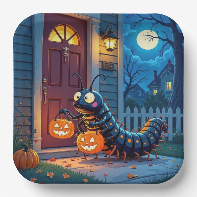 Halloween Centipede Trick or Treating Paper Plates (Front)