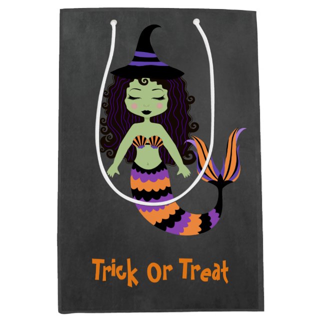 Halloween Chalkboard Mermaid Witch gift bag favor (Front)