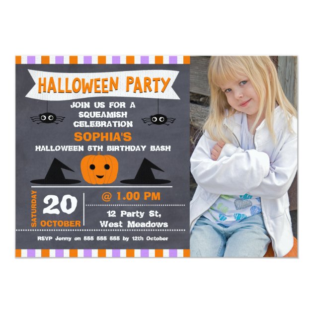 Halloween Chalkboard Photo Birthday Invitation