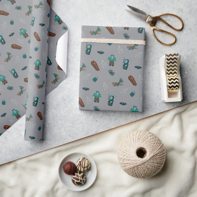 Halloween Character Pattern Gift Wrap 🦇🕸️ (Crafts)