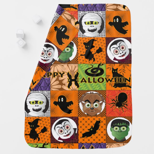 Halloween Characters Dracula Frankenstein Mummy Baby Blanket (In Situ)