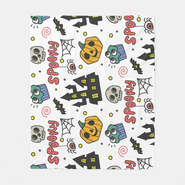 Halloween Characters: Whimsical Seamless Pattern Fleece Blanket (Front)