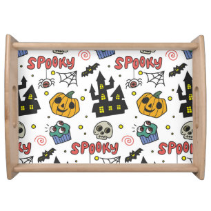 Halloween Characters: Whimsical Seamless Pattern Serving Tray