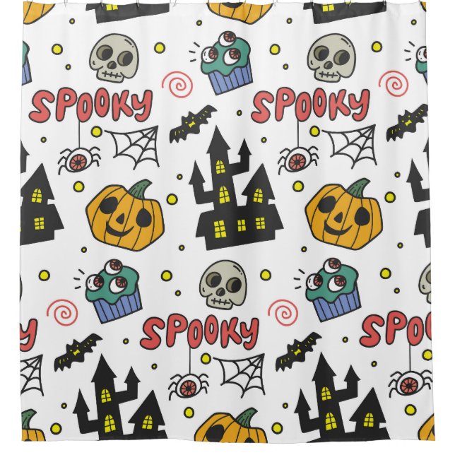 Halloween Characters: Whimsical Seamless Pattern Shower Curtain (Front)