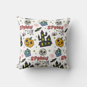 Halloween Characters: Whimsical Seamless Pattern Throw Pillow