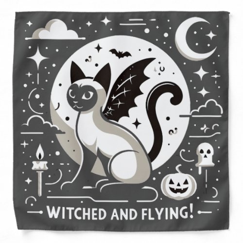 Halloween Charm Siamese Cat in Whimsical Flight Bandana