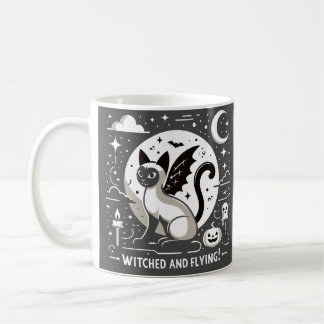 Halloween Charm: Siamese Cat in Whimsical Flight Coffee Mug