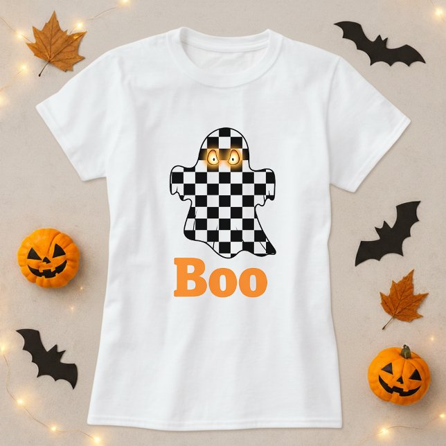 Halloween Checkerboard Ghost Boo T-Shirt (Creator Uploaded)