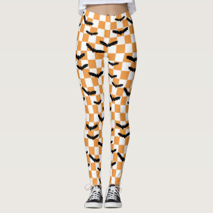 Halloween Checkerboard Spooky bats Modern Teen Leggings