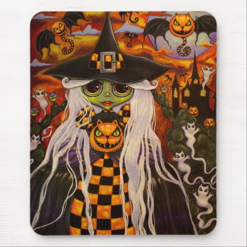 Halloween Checkerboard Witch Mousepad