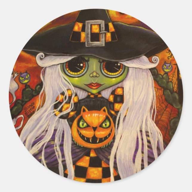 Halloween Checkerboard Witch Sticker (Front)