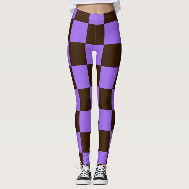 Halloween Checkered Black and Purple Pattern  Leggings (Front)