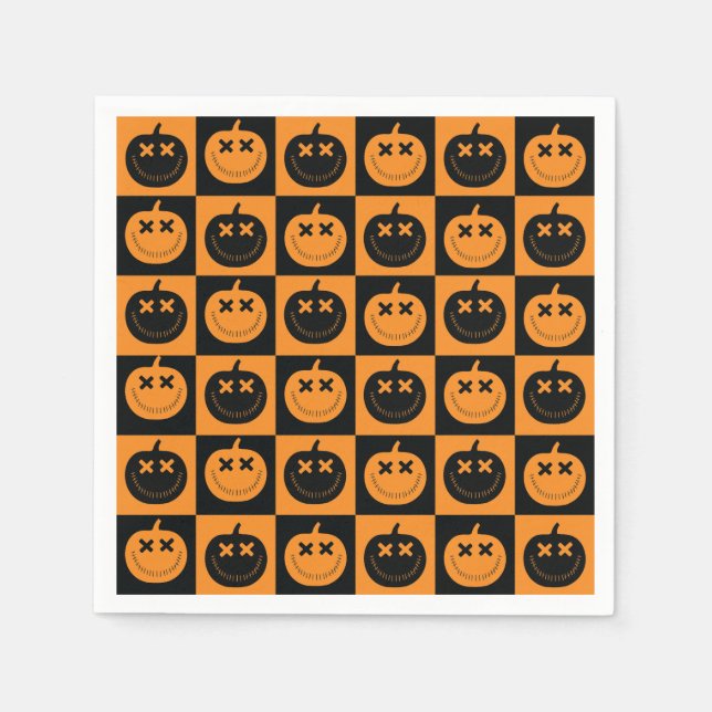 Halloween Checkers Pattern with Pumpkins Napkins (Front)