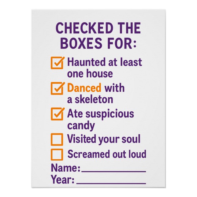 Halloween Checklist Checked Boxes Spooky To-Do Poster (Front)
