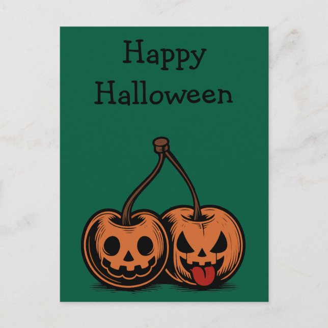 Halloween Cherry Jack-o-Lanterns  Holiday Postcard (Front)