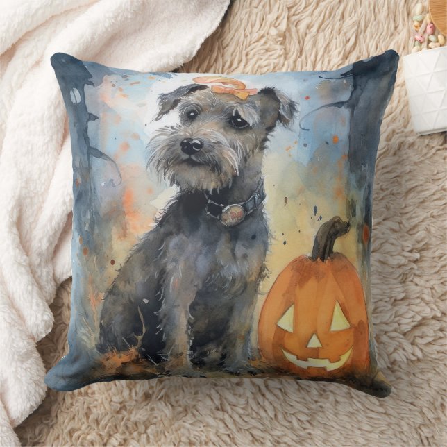 Halloween Chesapeake Bay Terrier With Pumpkins Throw Pillow (Blanket)
