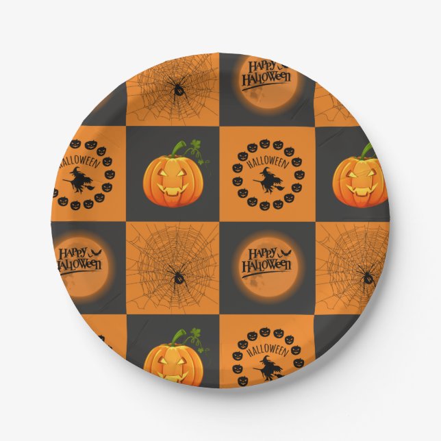 Halloween Chessboard Paper Plates (Front)