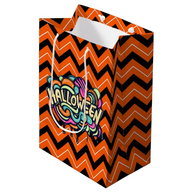 Halloween Chevron  Medium Gift Bag (Front Angled)