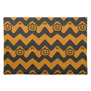 Halloween Chevron Pattern with Ghosts and Pumpkins Cloth Placemat