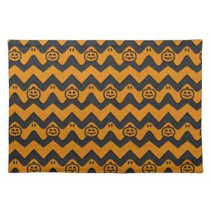 Halloween Chevron Pattern with Ghosts and Pumpkins Cloth Placemat