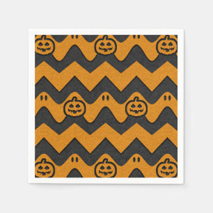 Halloween Chevron Pattern with Ghosts and Pumpkins Napkins