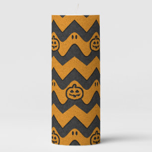Halloween Chevron Pattern with Ghosts and Pumpkins Pillar Candle