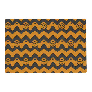 Halloween Chevron Pattern with Ghosts and Pumpkins Placemat