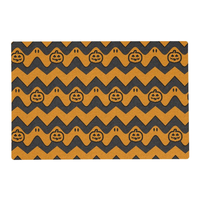 Halloween Chevron Pattern with Ghosts and Pumpkins Placemat (Front)