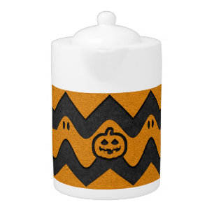 Halloween Chevron Pattern with Ghosts and Pumpkins Teapot