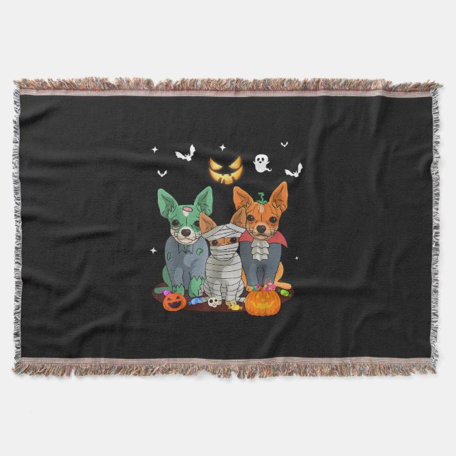 Halloween Chihuahua Dog Witch Cute Gift Dachshund Throw Blanket (Front)