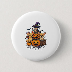 Halloween Chihuahua Dogs Pumpkins Witch Hat Spell Button