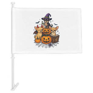 Halloween Chihuahua Dogs Pumpkins Witch Hat Spell Car Flag