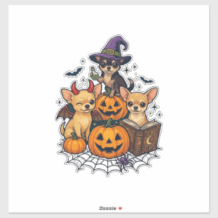 Halloween Chihuahua Dogs Pumpkins Witch Hat Spell Sticker