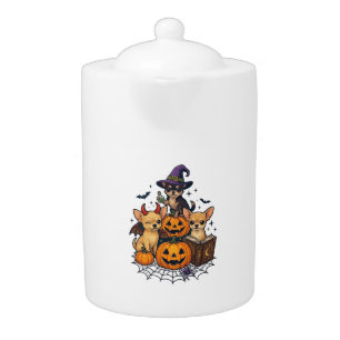 Halloween Chihuahua Dogs Pumpkins Witch Hat Spell Teapot