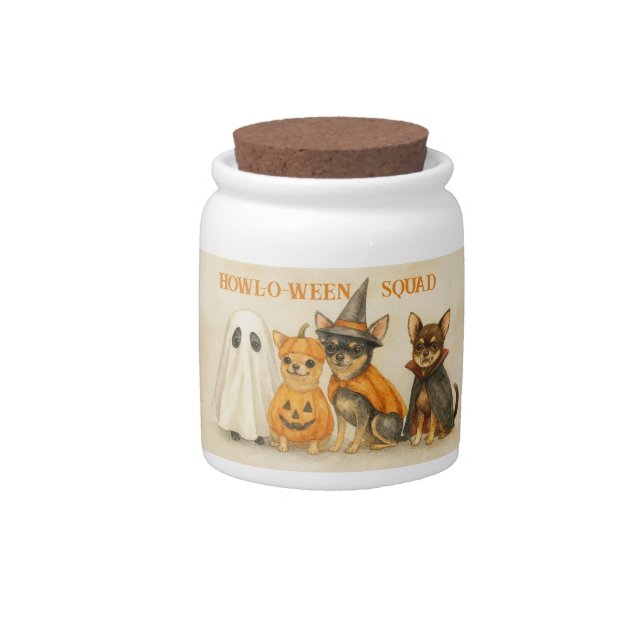 Halloween Chihuahua Mug – Cute Ghost, Pumpkin,  Candy Jar (Front)