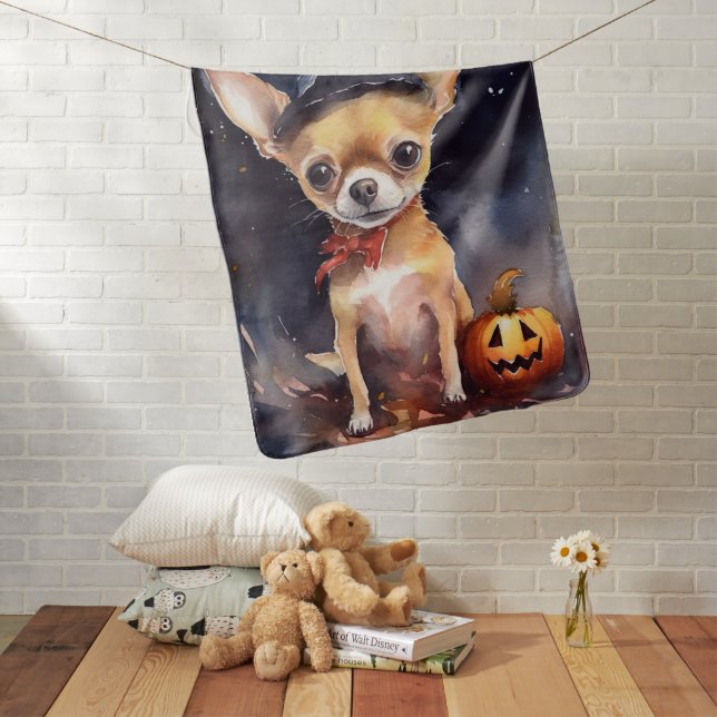 Halloween chihuahua With Pumpkins Scary Baby Blanket (In Situ)