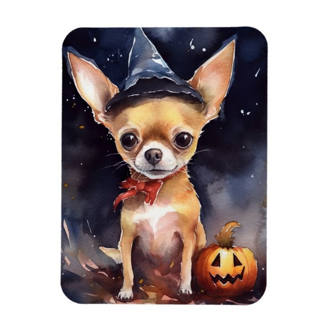 Halloween chihuahua With Pumpkins Scary Magnet (Vertical)