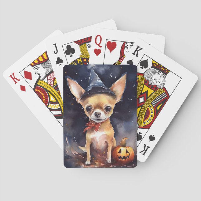 Halloween chihuahua With Pumpkins Scary Poker Cards (Back)