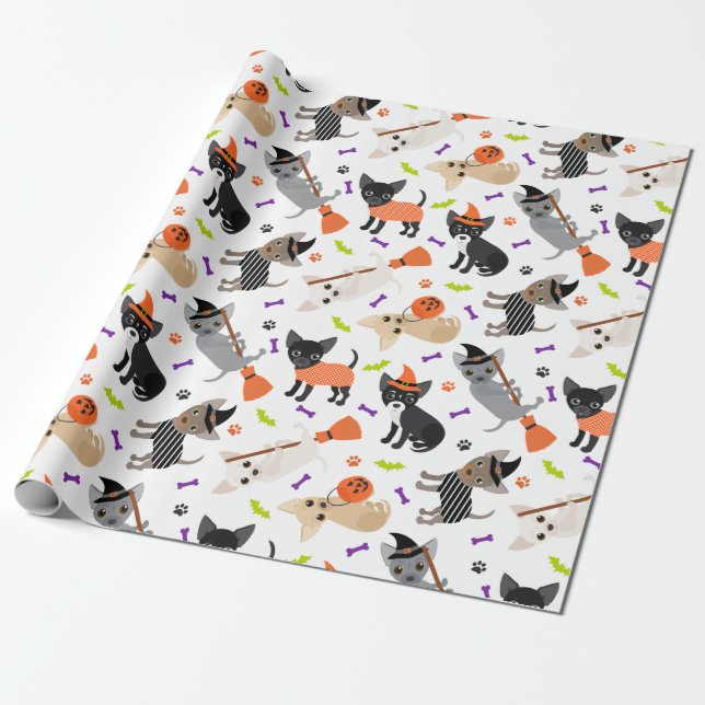 Halloween Chihuahua Wrapping Paper (Unrolled)