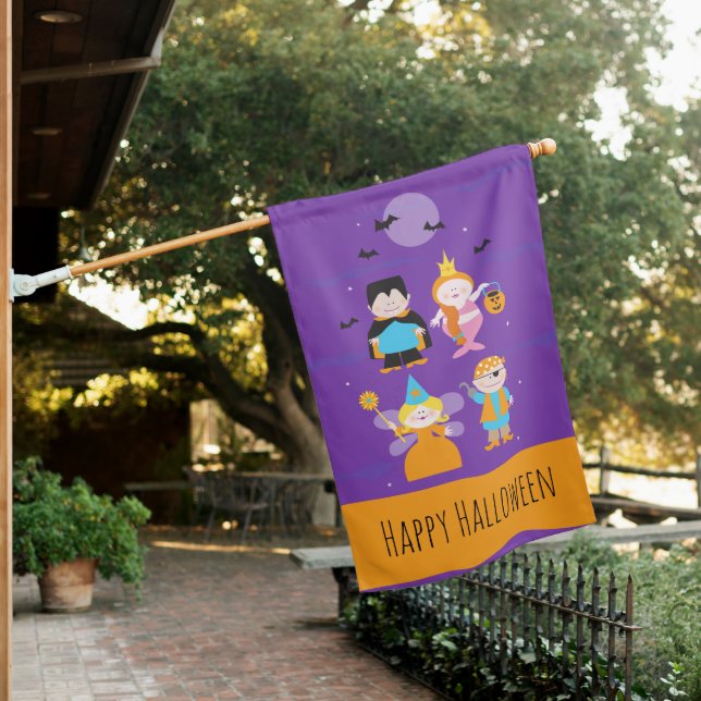 Halloween Children Bats Trick or Treat Flag Sign (In SItu)