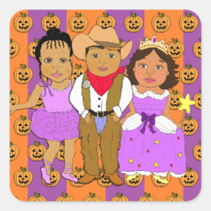Halloween Children in Costumes Square Sticker