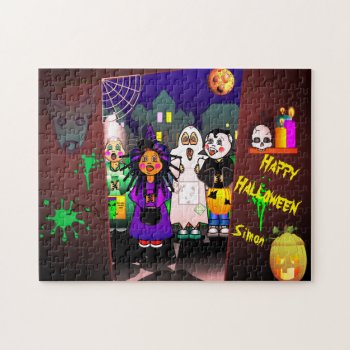 Halloween Children Tick Or Treating Jigsaw Puzzle by iambandc_art at Zazzle
