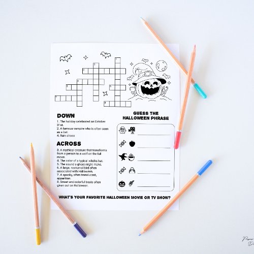 Halloween Childrens Crossword Puzzle Worksheet Notepad