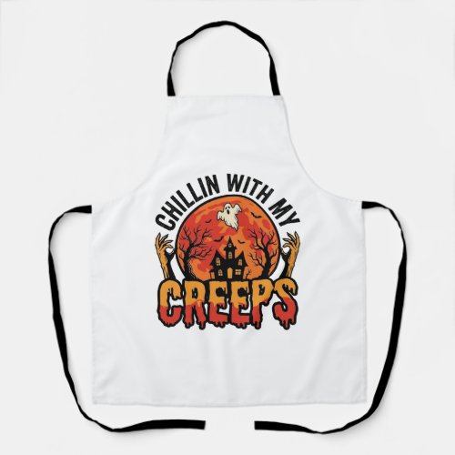 Halloween Chillin With My Creeps Vintage T-Shirt D Apron
