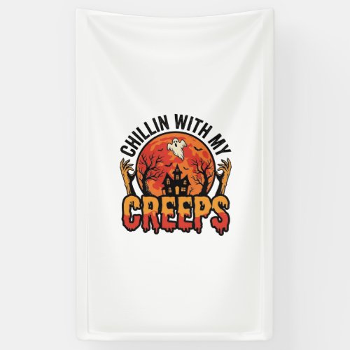 Halloween Chillin With My Creeps Vintage T-Shirt D Banner