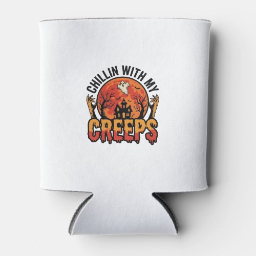 Halloween Chillin With My Creeps Vintage T-Shirt D Can Cooler