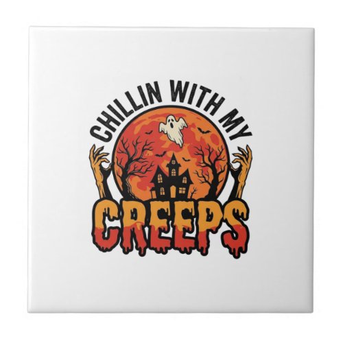 Halloween Chillin With My Creeps Vintage T-Shirt D Ceramic Tile